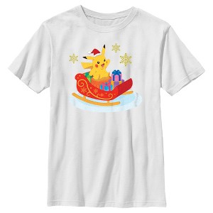 Boy's Pokemon Christmas Pikachu Sleigh T-Shirt - 1 of 4