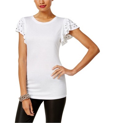 I.N.C International Concepts Womens Studded Basic T-Shirt, White, X-Small