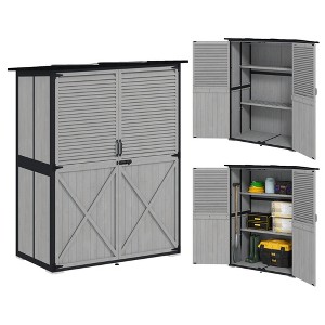 Outsunny Outdoor Storage Shed, Wooden Garden Storage Cabinet with Waterproof Asphalt Roof, 2 Shelves, Lockable Doors and Adjustable Feet - 1 of 4