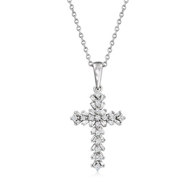 Ross-Simons 0.25 ct. t.w. Diamond Cross Pendant Necklace in 14kt White Gold