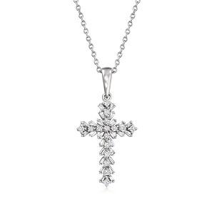 Ross-Simons 0.25 ct. t.w. Diamond Cross Pendant Necklace in 14kt White Gold - 1 of 3