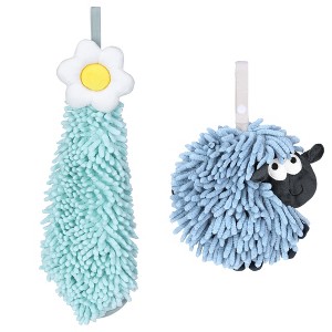 REGALWOVEN Flower and Sheep Shape Absorbent Fast Drying Chenille Hand Towels with Hanging Loop 6" x 15"/7" x 7" 2 Packs - 1 of 4