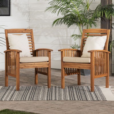 Solid Wood Slat Back Side Outdoor Chair Cushions Set Of 2 With Cushions-Cuddlewood