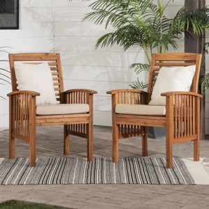 Solid Wood Slat Back Side Outdoor Chair Cushions Set Of 2 With Cushions-Cuddlewood - 1 of 4