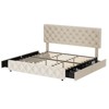 Platform Bed Frame with 4 Drawers, Linen Upholstered Bed Frame with Adjustable Diamond Button Tufted Headboard, Noise Free - 2 of 4