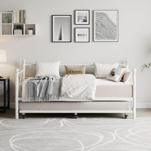 TROPOW Gold Daybed with Trundle Bed, Twin Size Metal Day Bed with Floral Headboard, Modern Metal SOFE Bed Frame with Pull-Out Trundle - 1 of 4