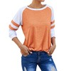 Nlife Women Stripe Splice Shirt Long Sleeve Crew Neck Colorblock Blouse - 2 of 4