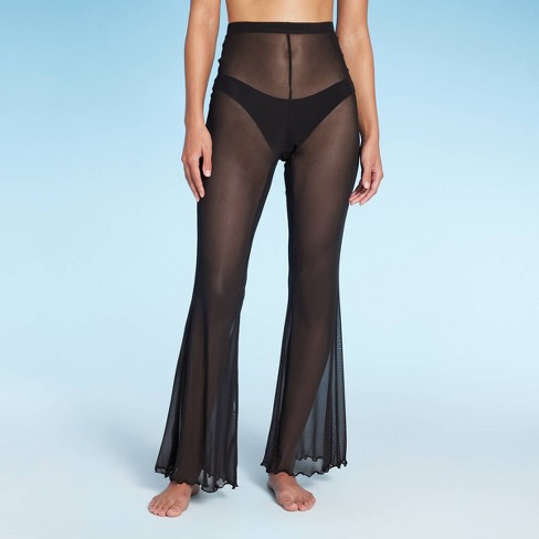 Women's Mesh High Waist Flare Cover Up Pants - Wild Fable™ Black XS