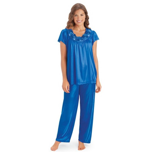 Collections Etc Rose Trim Short Sleeve Pajama Set Medium Royal Blue ...