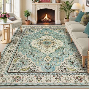 Lahome Boho Traditional 9'x12' Area Rugs Ultra-Thin Soft Washable Rugs for Living Room Non-Shed Print Indoor Carpet for Bedroom Playroom Nursery - 1 of 4