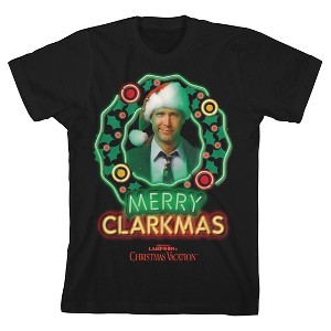 National Lampoon's Christmas Vacation Merry Clarkmas Neon Wreath Black Graphic Tee Toddler Boy to Youth Boy - 1 of 3