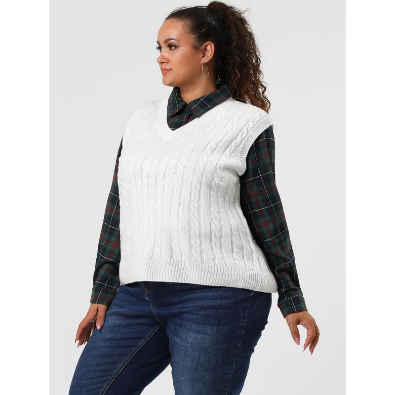 Agnes Orinda Women's Plus Size V Neck Knit Sleeveless Pullover Fashion Sweater Vests, 4 of 6