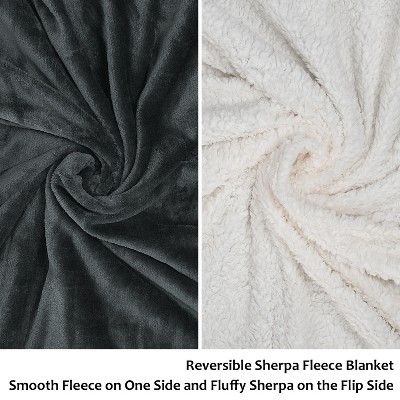 Catalonia Dark Gray Sherpa Fleece Reversible Throw Blanket 50x60 inches