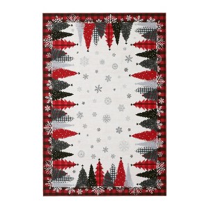 Washable Christmas Living Room Rugs, Winter Holiday Christmas Tree Snowflake Print Bedroom Rugs, Buffalo Plaid Non Slip Carpet for Dining Room - 1 of 4