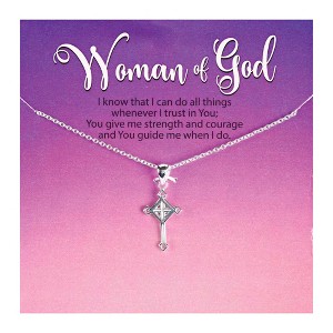 Dicksons Woman Of God Diamond Cross Silver Plated 18 Inch Stainless Steel Necklace On Presentation Card - 1 of 4