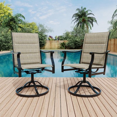 2PCS Outdoor Swivel Dining Chairs With Textilene Breathable Back, Patio Swivel Rocker Chairs for Poolside Lawn Garden