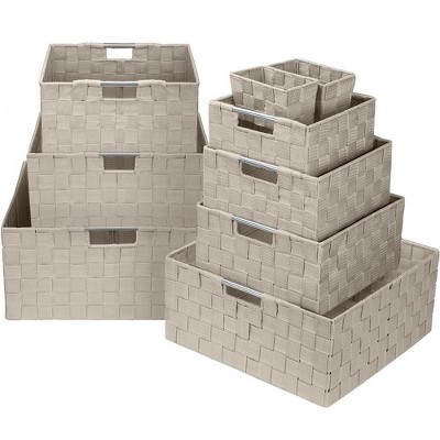 Sorbus 9 Piece Stackable Woven Basket Organizer Set with Built-In Carry Handles - Stylish Storage for any room in the household