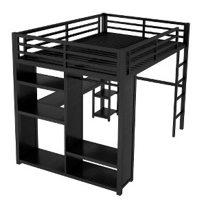 Bellemave Queen Size Loft Bed with Desk and Wardrobe, Heavy Duty Metal Loft Beds with Storage Shelves for Adults, Teens£¬ Black - 1 of 3