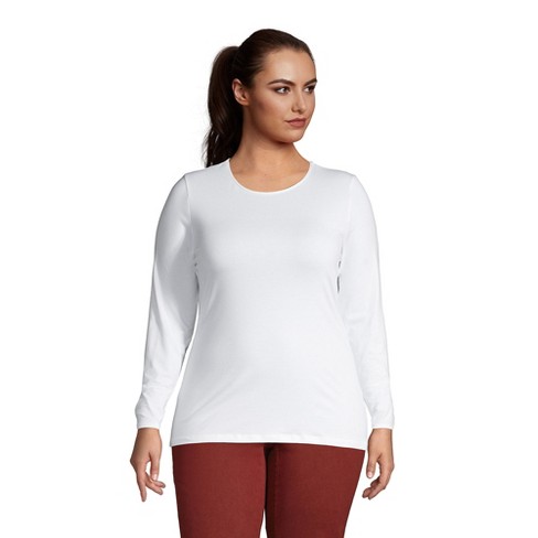 Lands\' End Women\'s Plus Size : 1x Lightweight T-shirt Long Sleeve Crewneck Fitted - - White Target
