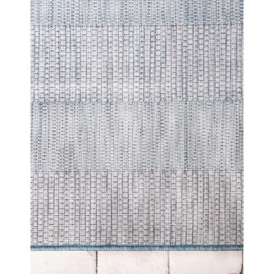 Aqua Blue and Ivory Stripe 6' x 9' Easy-Care Outdoor Rug