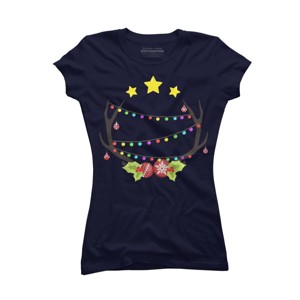 Junior's Design By Humans Christmas Deer By Reivchan T-Shirt - 1 of 3