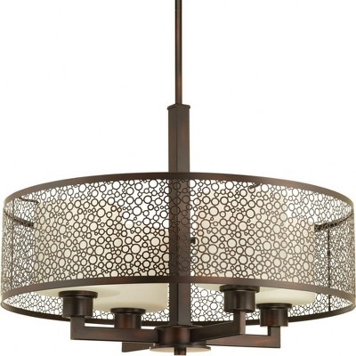 Progress Lighting Mingle 4-Light Pendant, Antique Bronze, Etched Parchment Glass Shade
