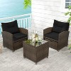 Tangkula 5 CS Rattan Furniture w/ & Tempered Glass & 2 Ottomans Coffee Table Patio - 2 of 4