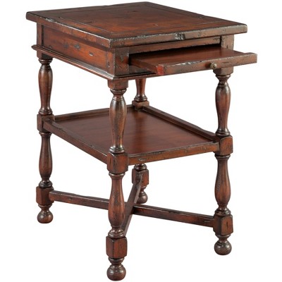 Traditional Mahogany Brown Side Table with Storage Tray