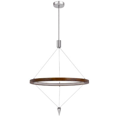 10.375" x 22.75" Wood and Metal Pendant Brushed Steel - Cal Lighting