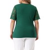 Women's Plus Size Summer V Neck Short Sleeve Elegant Lace Ribbed Knit Tunic Blouse - Agnes Orinda - 4 of 4