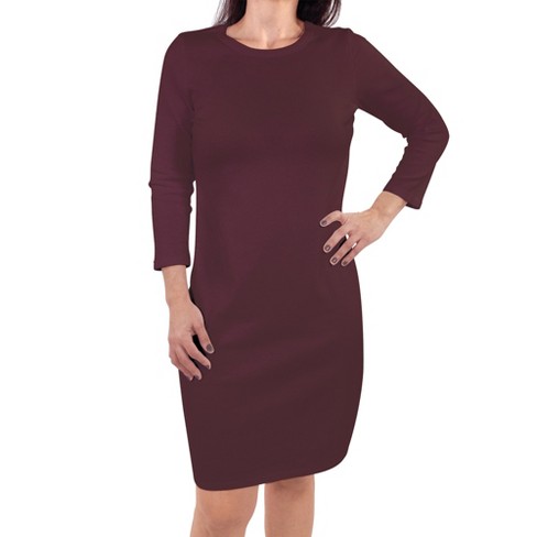 Touched By Nature Womens Organic Cotton Long-sleeve Dress, Burgundy ...