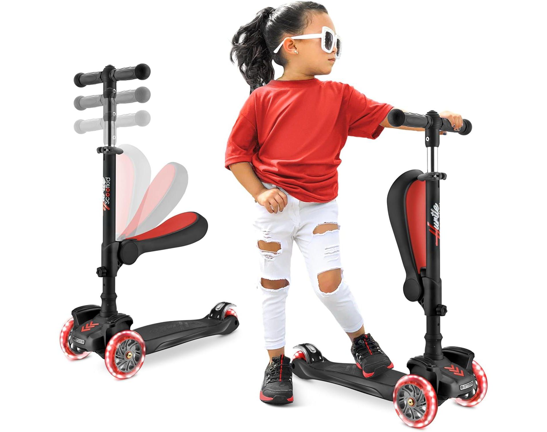 Hurtle 3-Wheeled Scooter for Kids - Wheel LED Lights - Black