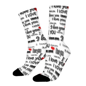 I Love You Women Printed Crew Socks Funny Funky Socks Soft Polyester Novelty Gifts for Artists Men - 1 of 1