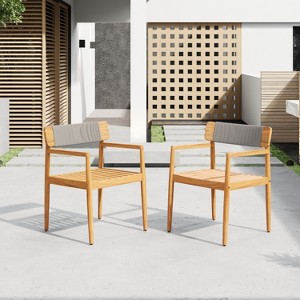 PAGED Wood Outdoor Chairs Set of 2 Patio Dining Chairs with Wooden Armrests, Vertical Slats Design for Patio, Garden, Poolside - 1 of 4