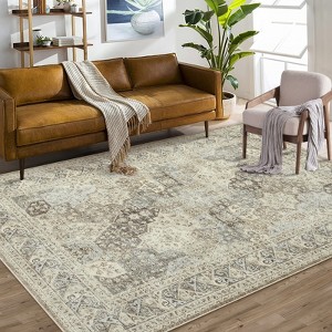 Washable Area Rugs, Non-Slip Neutral Vintage Distressed Soft Rug, Low Pile Stain-Resistant Carpet, Indoor Foldable Print Floor Mat - 1 of 4