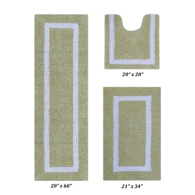 Hotel Bath Rug 100% Premium Cotton Tufted Weave Two Tone Reversible 3 Piece Bathroom Rug Set, Super Soft & Water Absorbent, Machine Washable Bathmat
