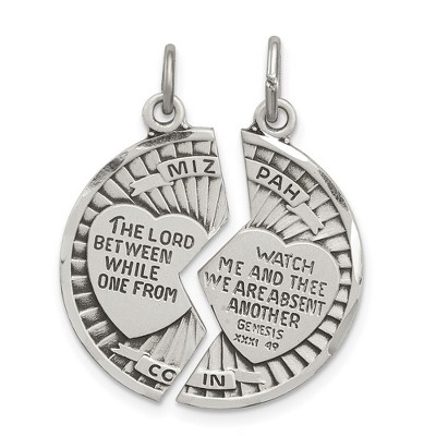 Black Bow Jewelry Sterling Silver Satin & Antiqued 2 Piece Mizpah Coin Pendant, 22mm