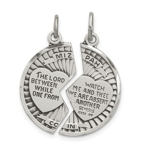 Black Bow Jewelry Sterling Silver Satin & Antiqued 2 Piece Mizpah Coin Pendant, 22mm - 1 of 4
