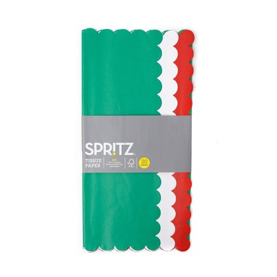 20ct Banded Gift Packaging Scalloped Tissues Green/White/Red - Spritz™