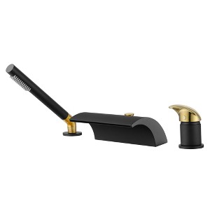 SUMERAIN Roman Bathtub Faucet 3 Hole Deck Mount High Flow Waterfall Tub Filler Black and Gold Finish - 1 of 4
