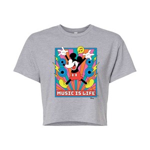 Women's - Disney - Mickey Music Is Life Cropped Graphic T-Shirt - 1 of 4