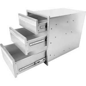 Stainless Steel Outdoor Kitchen Drawers, Flush Mount BBQ Access Drawers with Venting Panel & Handle, Weatherproof for BBQ Island, Patio Grill Station - 1 of 4