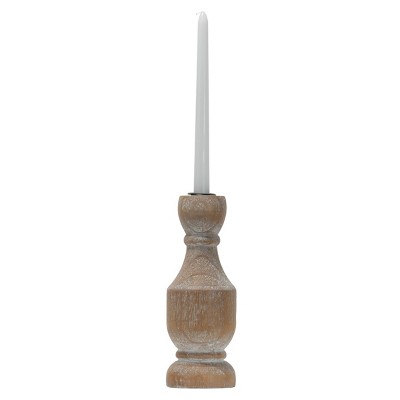 Natural Whitewashed Wood Taper Candle Holder - Foreside Home & Garden