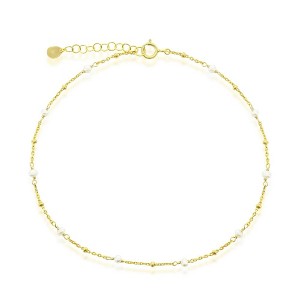 Bella Silver Sterling Silver Pearl Beaded Anklet - Gold Plated - Gold - 1 of 3