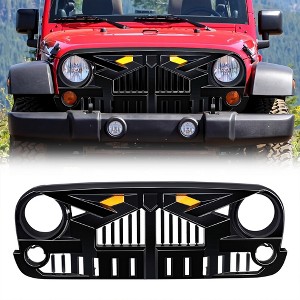 AMERICAN MODIFIED Empire Grille 07-18 Jeep Wrangler JK, Glossy Black Front Grill w/ Amber LED Lights, Durable ABS Hood Insert for Off-Road Style - 1 of 4