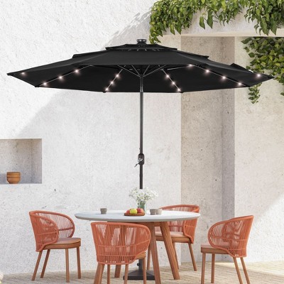 Sonkuki 10FT Outdoor 3-Tier Patio Market Umbrella w/Solar Lights and Aluminum Pole