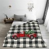 Lomsoe Christmas Throw Blanket, Black and White Plaid Red Truck Christmas Decorations Winter Warm Flannel Throw Blanket. - 3 of 4