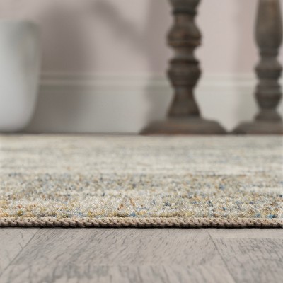 Pavel Blue and Cream 4' x 6' Washable Medallion Rug