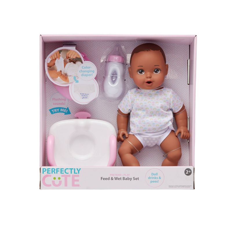 Perfectly Cute Feed &#38; Wet 14&#34; Baby Set - Dark Brunette with Brown Eyes, 3 of 6
