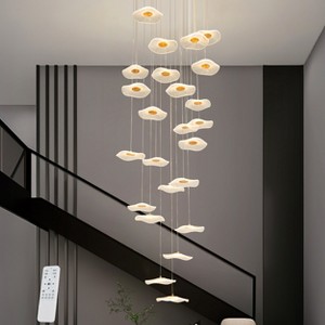 BAOURE 12-Light Modern Gold Led Chandelier Dimmable Lotus Leaf LED Chandelier for High Ceiling, 118in Long Staircase Spiral Pendant Lights for Foyer - 1 of 4